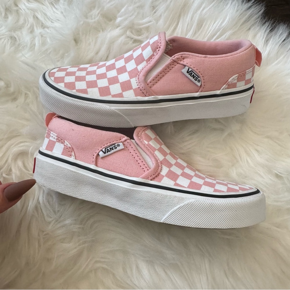 Vans Kids Pink Checkered Slip-On Shoes sneakers - Picture 2 of 6
